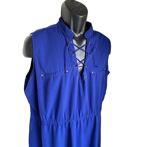Royal Blue Sleeveless Lace-Up Casual Dress size 1X - Picture 3 of 13